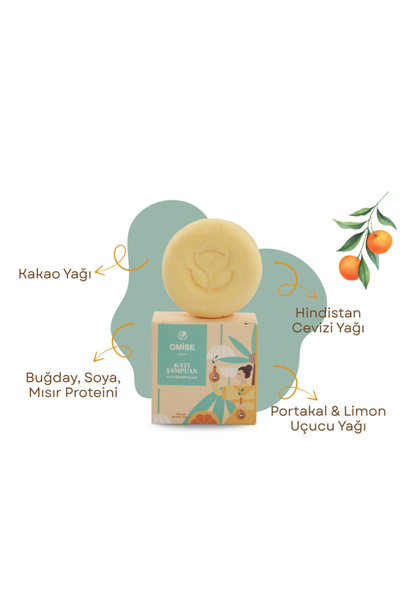 Omise natural , Katı Şampuan, Portakal, Limon, Bitkisel içerik, 95 gr