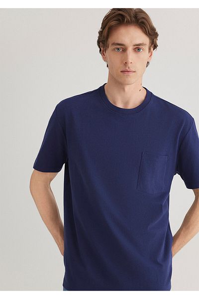 Mavi Marineblaues Basic-T-Shirt mit Taschendetail, lockere Passform 066248 -84371