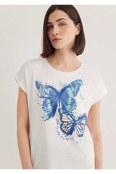 Mavi Μπλουζάκι White Butterfly Printed - Regular Fit 1612620 -70057
