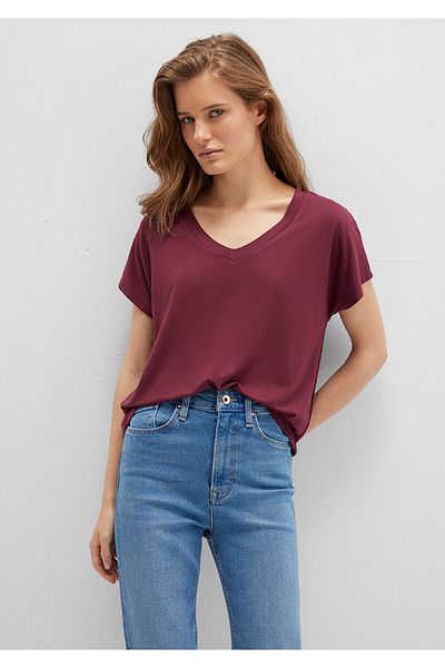 Mavi Tricou viscos de bază burgundă cu decolteu în V, cu croiala normală 167714 -70393