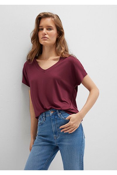 Mavi Tricou viscos de bază burgundă cu decolteu în V, cu croiala normală 167714 -70393