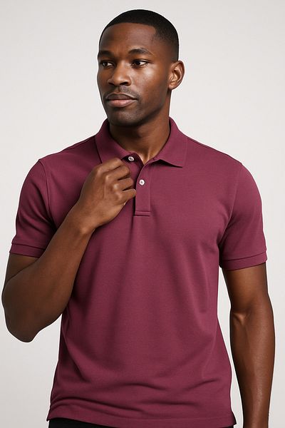 UOMOPARK 2739 CityStyle Honeycomb Polo Collar Βαμβακερό μπλουζάκι κανονικής εφαρμογής