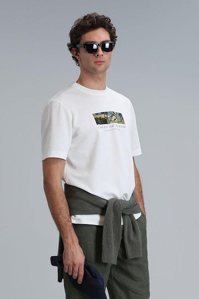 Lufian Banca - Modern Graphic Patterned Off-White T-Shirt