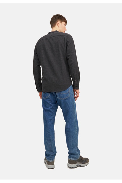 Jack & Jones Hemd BAND MELANGE Comfort Fit Langarmhemd mit Stehkragen und Brusttasche