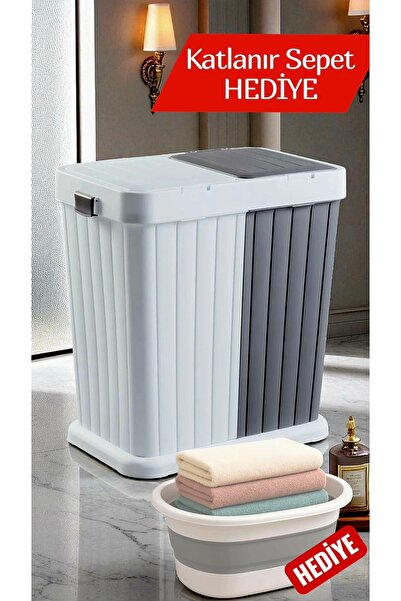 Herza House İki Bölmeli Kirli Çamaşır Sepeti