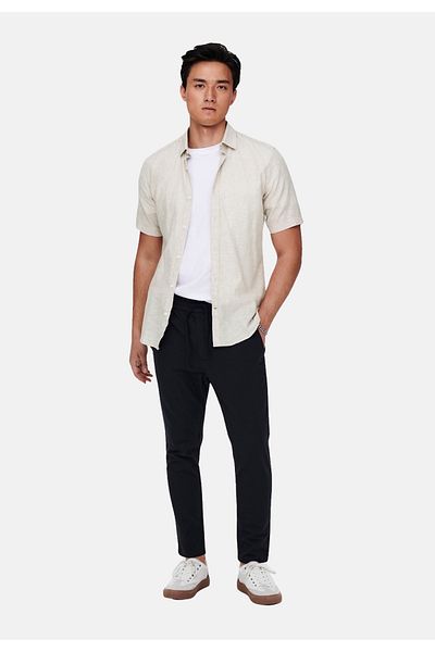 Only & Sons Onscaıden Ss Solid Linen Shirt Noos Herren Braun Kk Shirt - 22009885