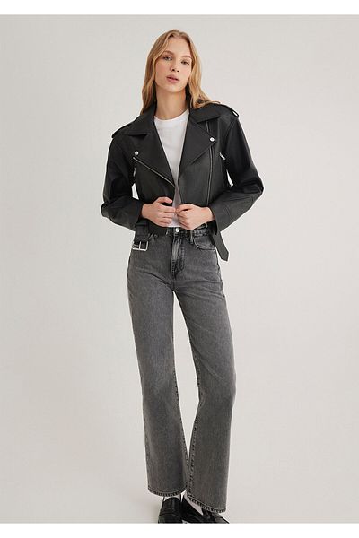 Mavi Faux Leather Black Crop Jacket - Regular Fit 1110375 -900
