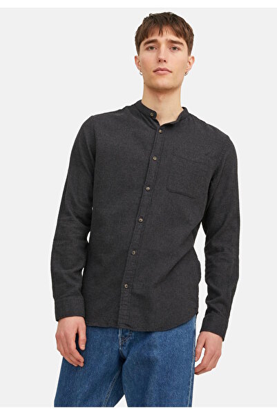 Jack & Jones Hemd BAND MELANGE Comfort Fit Langarmhemd mit Stehkragen und Brusttasche