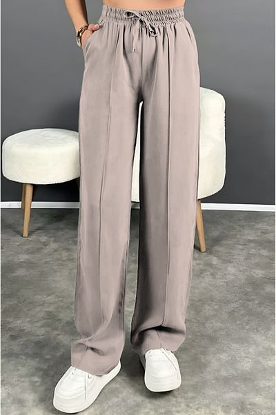 adba style Lace-Up Elastic Waist Modal Palazzo Women's Trousers 4015