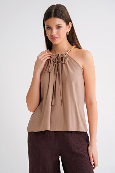 Mixray 4664 Women's Beaded Strap Blouse Soil