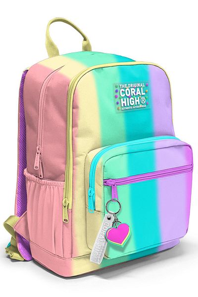 Coral High Set de genți de școală din 3 piese cu model în dungi colorate 0123630