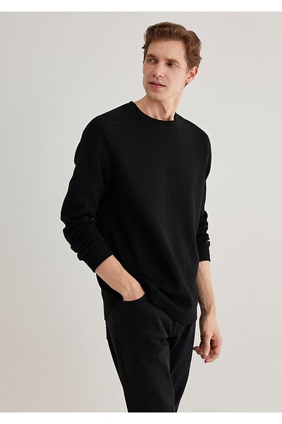 Mavi Μακρυμάνικο μπλουζάκι με υφή μαύρο Basic Slim Fit / Slim Fit 0610106 -900