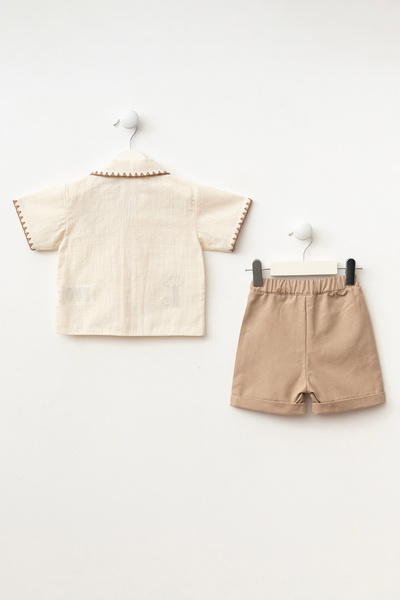 Minipodyum Erkek Bebek Palmiye Nakışlı Şortlu Yazlık Ikili Takım