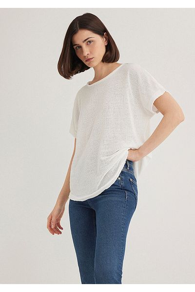 Mavi Strukturiertes weißes Basic-T-Shirt in Übergröße / Weit geschnitten 167311 -81964