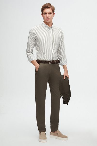 D'S Damat Flexible Lycra Slim Fit Khaki Chino Pants - Side Pocket and Dobby