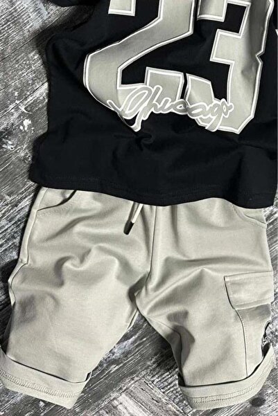 Riccotarz Boys' Number Printed Combed Cotton T-Shirt Cargo Pocket Shorts Set