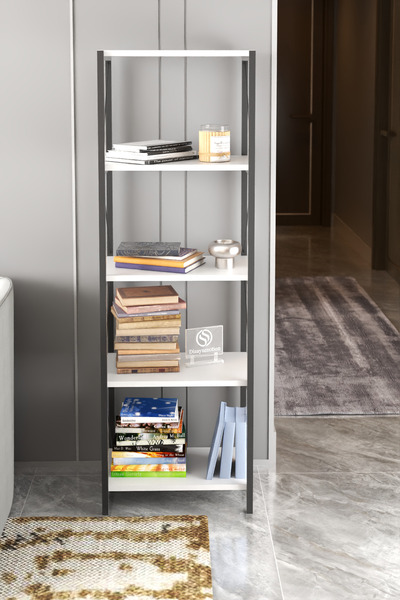 DizaynMotion 150cm Dar Dekoratif Raf Kütüphane Salon Ofis Dolabı Beyaz