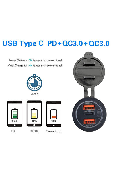 Genel Markalar SE-2404 3PORT USB şarj soketi Karavan Araç Tekne Şarj Cihazı 12-24V USB Çıkışı Dokunmatik Panel