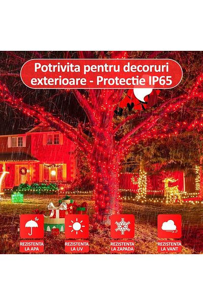NEXTLY Instalatie De Craciun, Lumina Rosie, , Rola 50m Lungime, 8 Jocuri De Lumini, Rezistenta