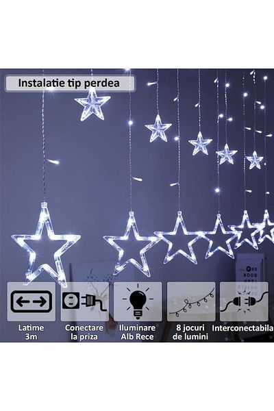 NEXTLY Instalatie De Craciun Tip Perdea , Interconectabila, Lumini Led Rgb, 8 Jocuri De Lumini, 3