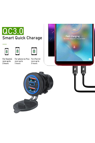 Genel Markalar SE-2404 3PORT USB şarj soketi Karavan Araç Tekne Şarj Cihazı 12-24V USB Çıkışı Dokunmatik Panel