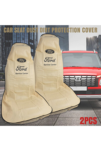 Ford أغطية مقاعد السيارة - قطعتان - حماية من الغبار والأوساخ لمركز الخدمة والاستخدام اليومي - بيج