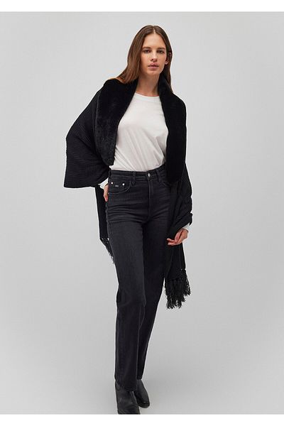 Mavi Faux Fur Detailed Black Poncho 195854-900