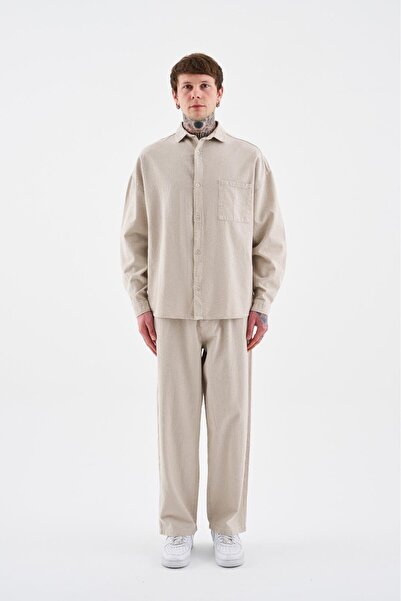 Machinist Ανδρικό πουκάμισο με μακρύ μανίκι, μαλακό μπεζ, που πλένεται εύκολα