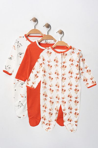 Mıdırık Baby Girl Cotton Snap Closure Booties 3-6-9 Months 3-Piece Jumpsuit Set