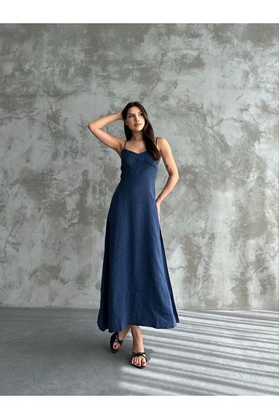 BRGCLOTHING Țesătură modală - Rochie lungă cu bretele subțiri și guipă, detaliu de șezut în talie