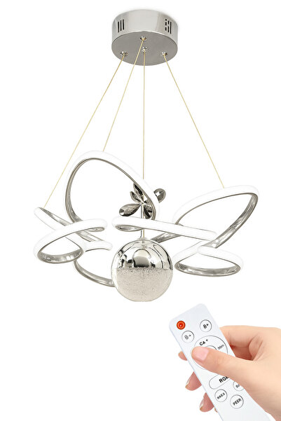 RSCOLLECTIONS Kral Tacı Model Tek Toplu Led Avize Kumandalı Krom