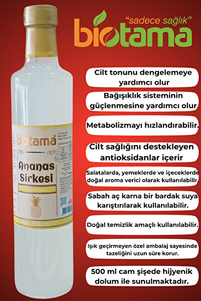 Biotama Ananas Sirkesi 500 ml | %100 Doğal & Fermente | Katkısız Tropikal Sirke