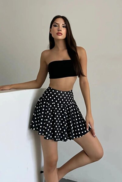 Baby xclub Kadın Siyah Puantiyeli Çizgi Yüksek Bel Şort Etek – Şık ve Rahat Etek Modeli