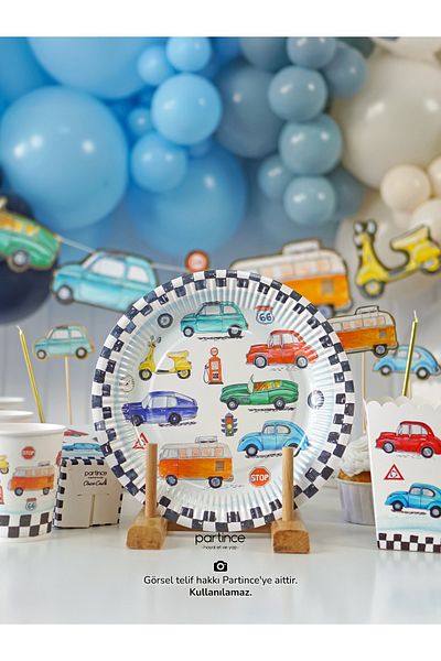 partince 8 Personality Classic Cars Θέμα Μίας χρήσης Χάρτινο Πιάτο-Ποτήρι-Πιρούνι Κουτάλι-Μαχαίρι-Σετ πάρτι 3 τεμαχίων