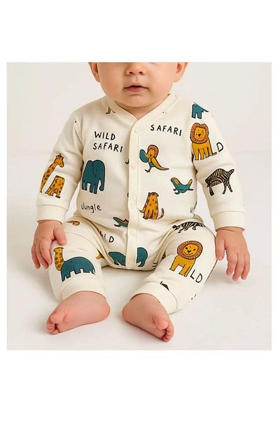Alpiu Safari Print Baby Romper,100% Cotton Snap Romper,Safari Romper