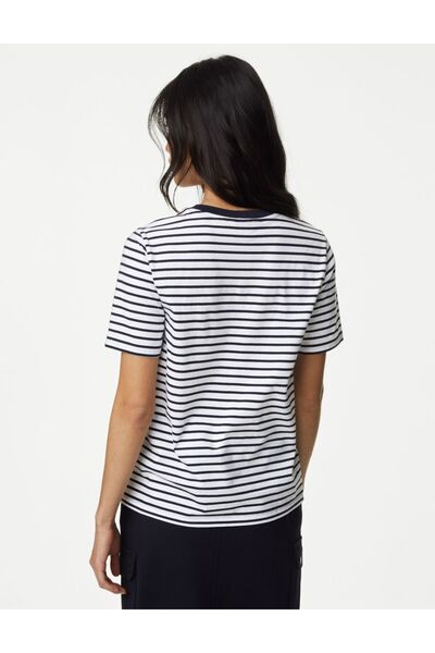 Marks & Spencer Saf Pamuklu Kısa Kollu Çizgili T-Shirt