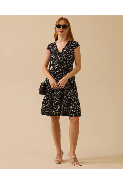 SEÇİL Desenli Elastik Bel Kat Etek Detaylı Elbise