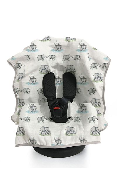 DEUX LAPINS Muslin Stroller & Car Seat Cover - Les Êlêphants
