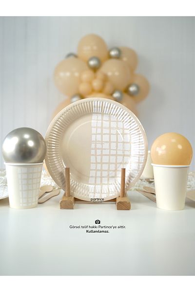 partince Cream Bride Safari Σετ μιας χρήσης από χαρτόνι Πιατάκι-ποτήρι-πιρούνι Κουτάλι-Σετ πάρτι γενεθλίων για 16 άτομα