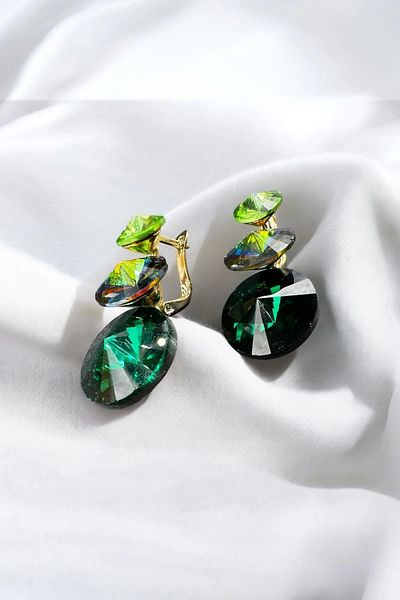 Leo'Stone Special Series 3-Piece Oval Zircon Stone Multicolored Clip-On Evening Dress Women's Steel Earrings