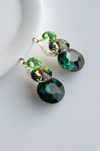 Leo'Stone Special Series 3-Piece Oval Zircon Stone Multicolored Clip-On Evening Dress Women's Steel Earrings