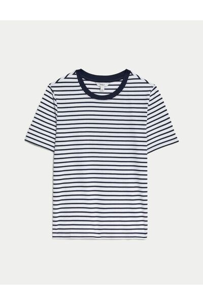 Marks & Spencer Saf Pamuklu Kısa Kollu Çizgili T-Shirt