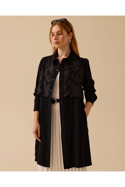 SCL Dantel Garnili Beli Bağcıklı Cepli Tunik