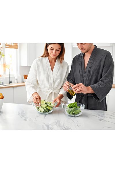 Lucy and Home Rochie de toaletă / halat de baie / kimono alb unisex cu 4 straturi