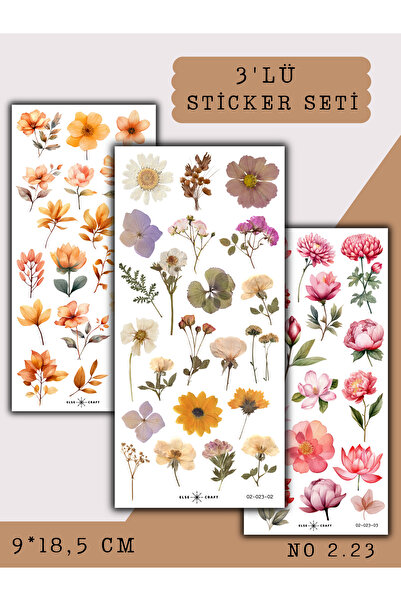 Else Craft 3'lü Sıcak Tonlar Çiçek Temalı Sticker Seti No 2.23 - Ajanda Planl...