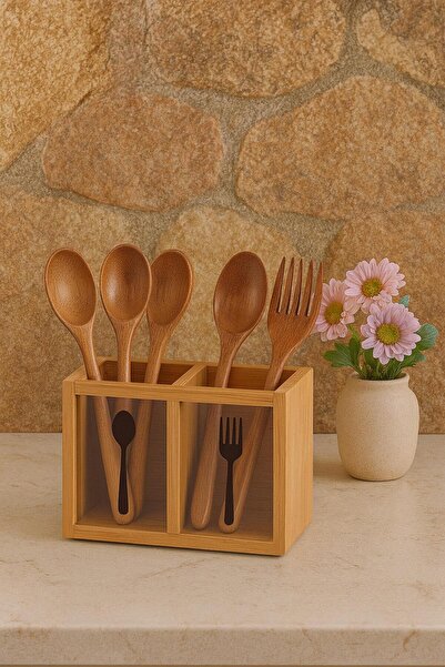 ERKUGO Bambu Ikili Kaşıklık Kutusu, Bambu Çatal Kaşıklık (5X13CM)