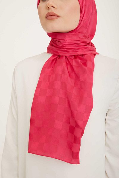 Armine Trend Jacquard Pink Checkerboard Pattern Diamond Shawl 2-52