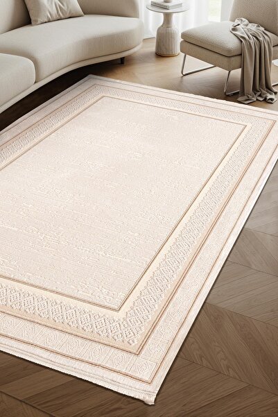Cotto Home Crown CR003K Krem Halı Klasik Çerçeveli Detaylı Pamuk Taban Akrili...
