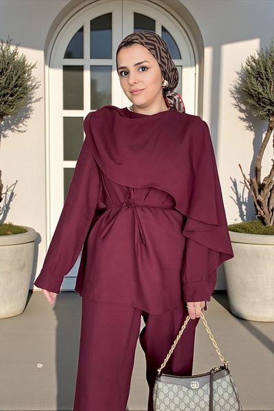 Aselim Hijap Moda Mimoza Διπλό Σετ Efil Efil Summer Claret Red