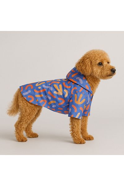 MPZ Pets Cat and Dog Outfit & Dress & Raincoat - Blue Printed Mesh Raincoat